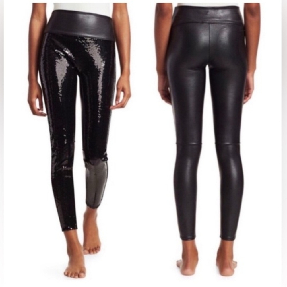 Spanx Faux Leather Sequin Leggings Medium